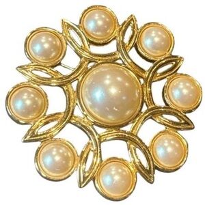 Monet Gold and Faux Pearl Brooch